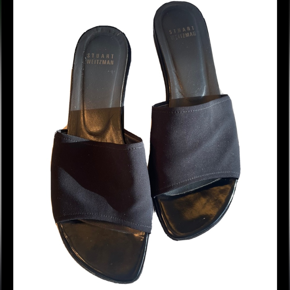 Stuart Weitzman Stretching Black Slip on Sandals